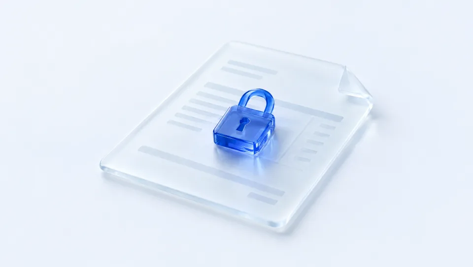 A glass invoice with a small blue padlock resting on it