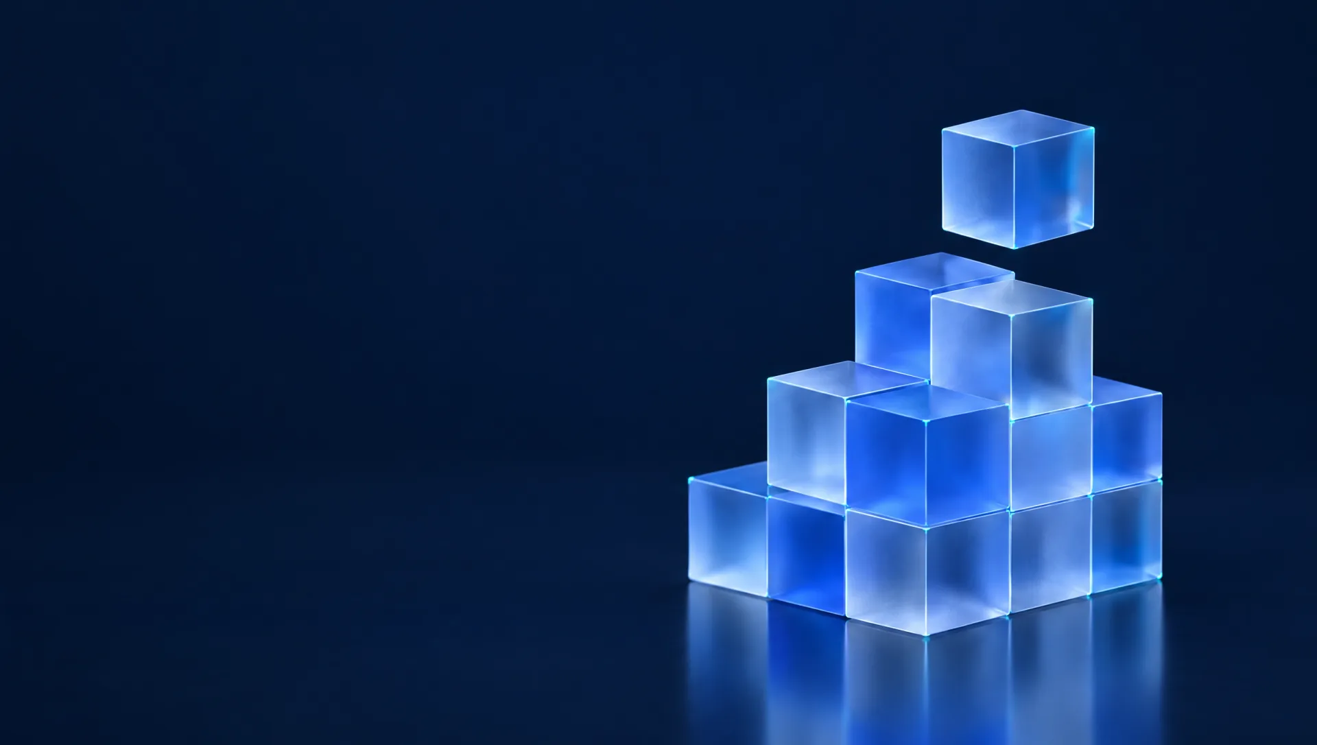 Modular glass cubes being stacked into a clean stepped structure