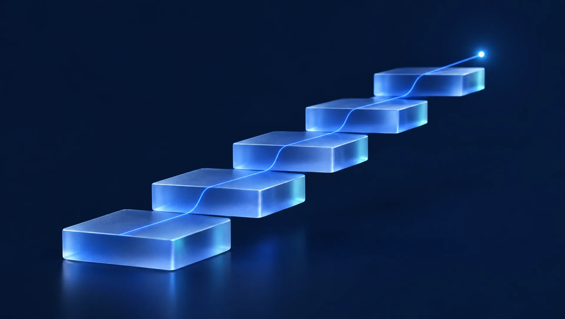 Ascending glass steps leading toward a point of light, like a roadmap